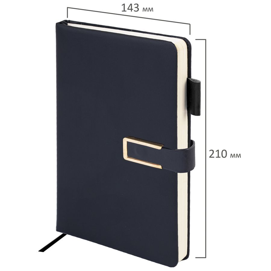 Ежедневник недатированный А5 143х210мм BRAUBERG Deluxe, под кожу, магнит 160л, черный