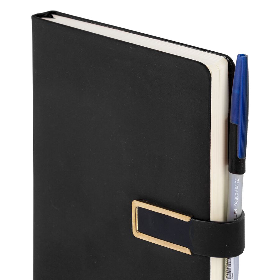 Ежедневник недатированный А5 143х210мм BRAUBERG Deluxe, под кожу, магнит 160л, черный