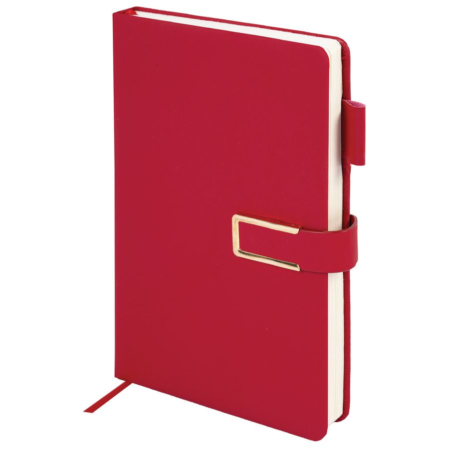 Ежедневник недатированный А5 143х210мм BRAUBERG Deluxe, под кожу, магнит 160л, красный