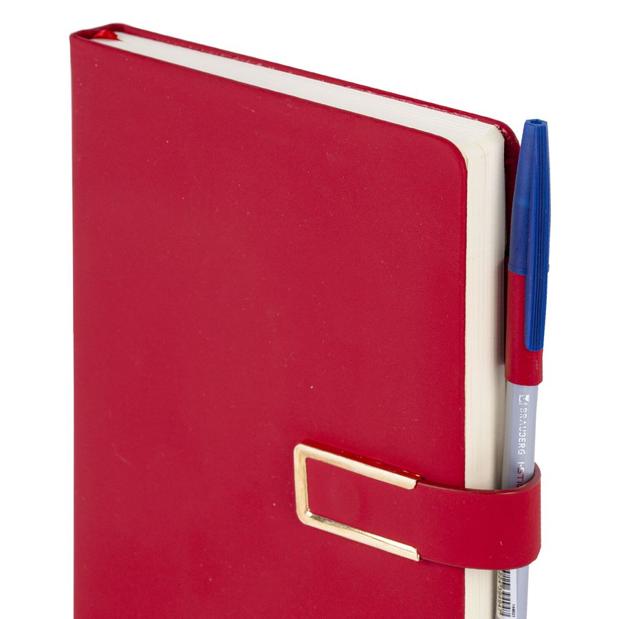 Ежедневник недатированный А5 143х210мм BRAUBERG Deluxe, под кожу, магнит 160л, красный
