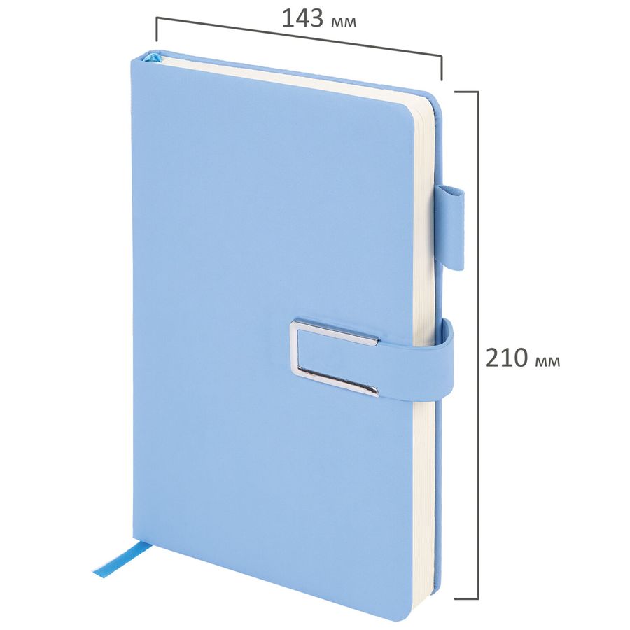 Ежедневник недатированный А5 143х210мм BRAUBERG Deluxe, под кожу, магнит 160л, голубой