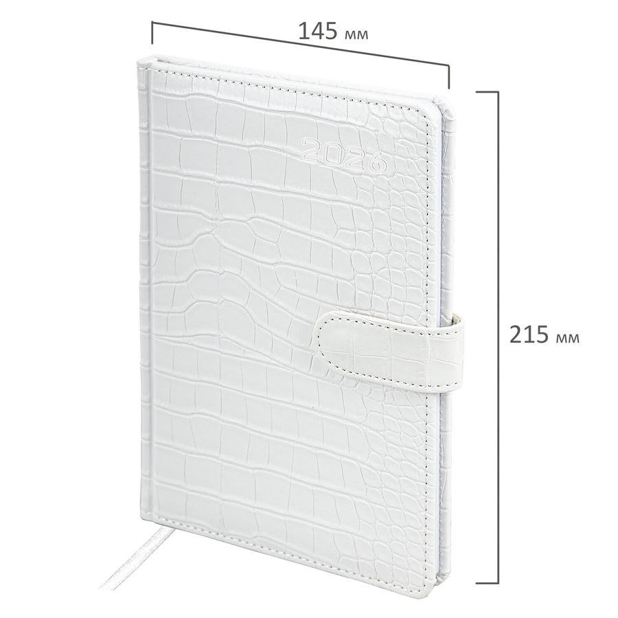 Еженедельник датированный 2026 А5 145х215 мм, BRAUBERG "Party", под кожу, белый