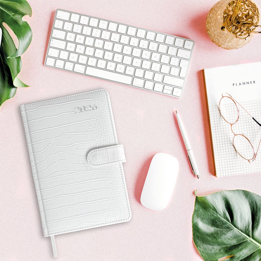 Еженедельник датированный 2026 А5 145х215 мм, BRAUBERG "Party", под кожу, белый