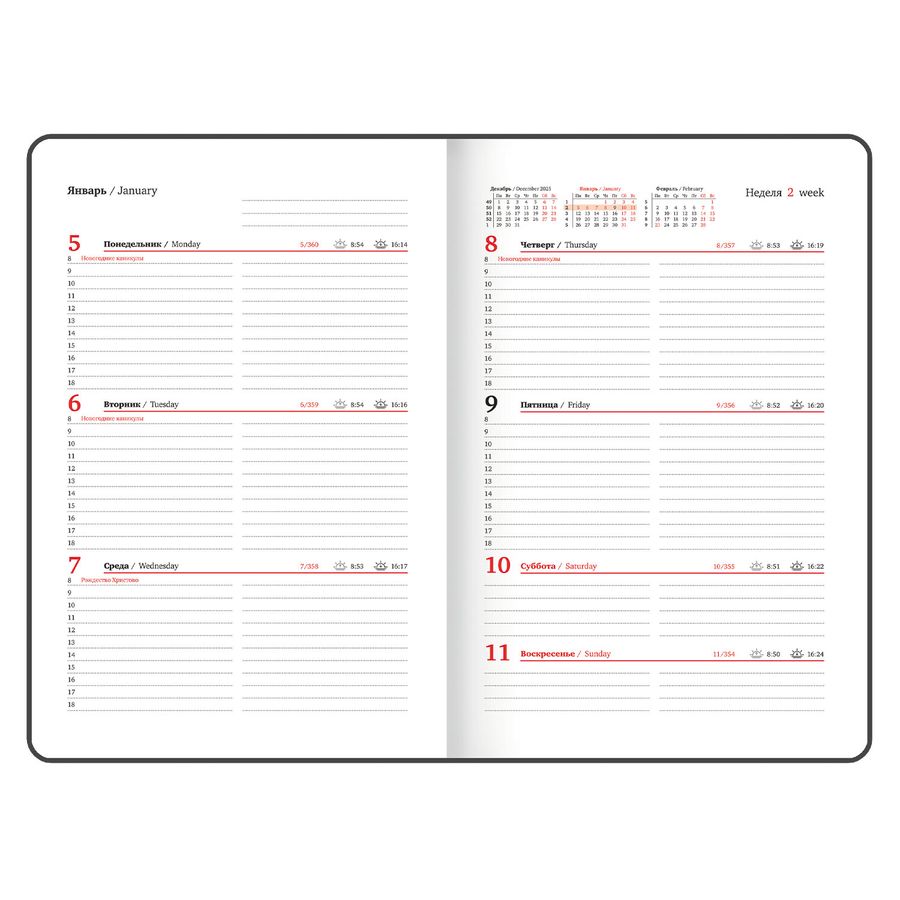 Еженедельник датированный 2026 А5 145х215 мм, BRAUBERG 