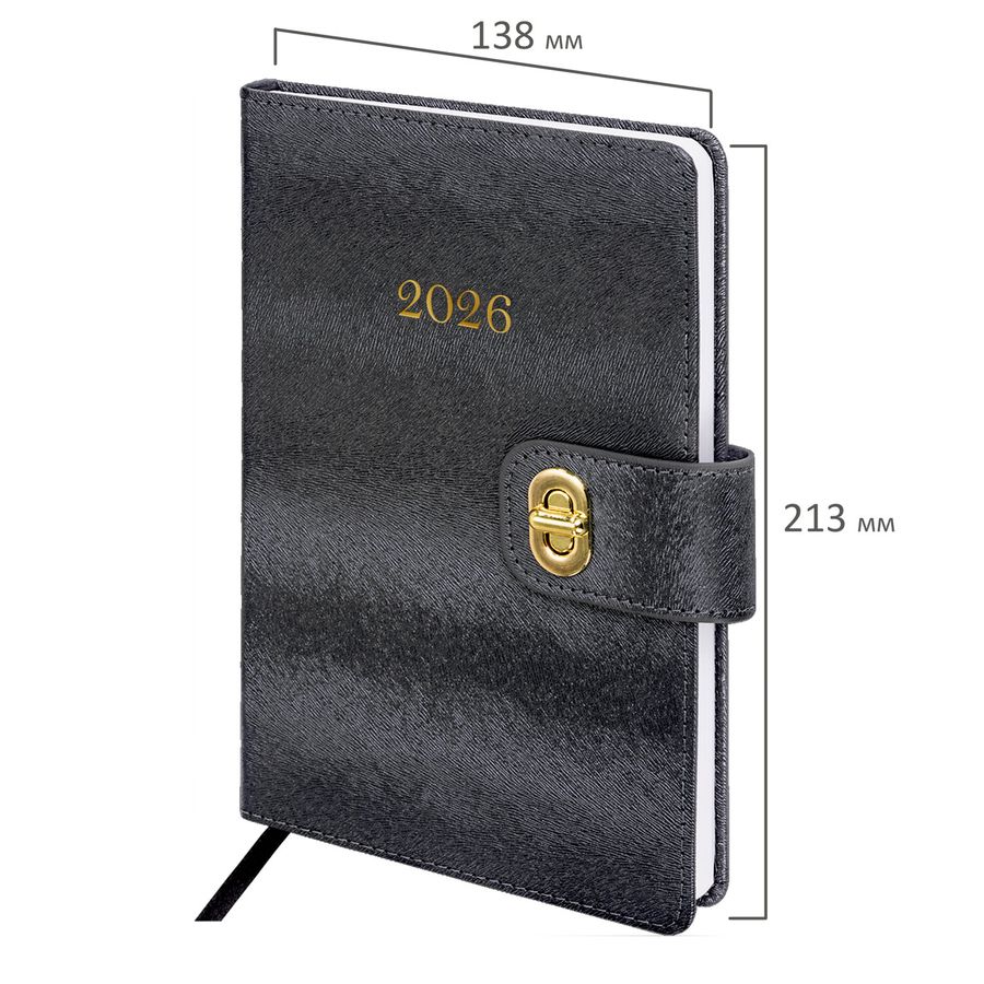 Ежедневник датированный 2026 А5 138х213 мм, BRAUBERG "Elegant", под кожу, застежка, черный