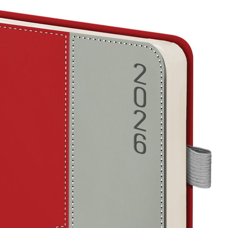 Ежедневник датированный 2026, А5, 138х213 мм, BRAUBERG "Esthetic", под кожу, держатель для ручки, застежка, красный/серый