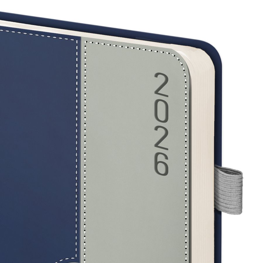 Ежедневник датированный 2026, А5, 138х213 мм, BRAUBERG "Esthetic", под кожу, держатель для ручки, застежка, синий/серый