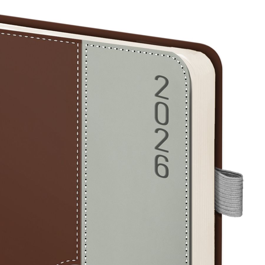 Ежедневник датированный 2026, А5, 138х213 мм, BRAUBERG "Esthetic", под кожу, держатель для ручки, застежка, коричневый/серый