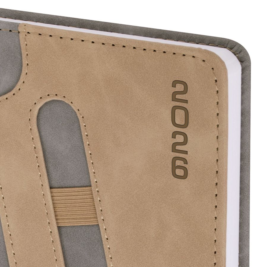 Ежедневник датированный 2026, А5, 138x213 мм, BRAUBERG "Assistant", под кожу, держатель, серый