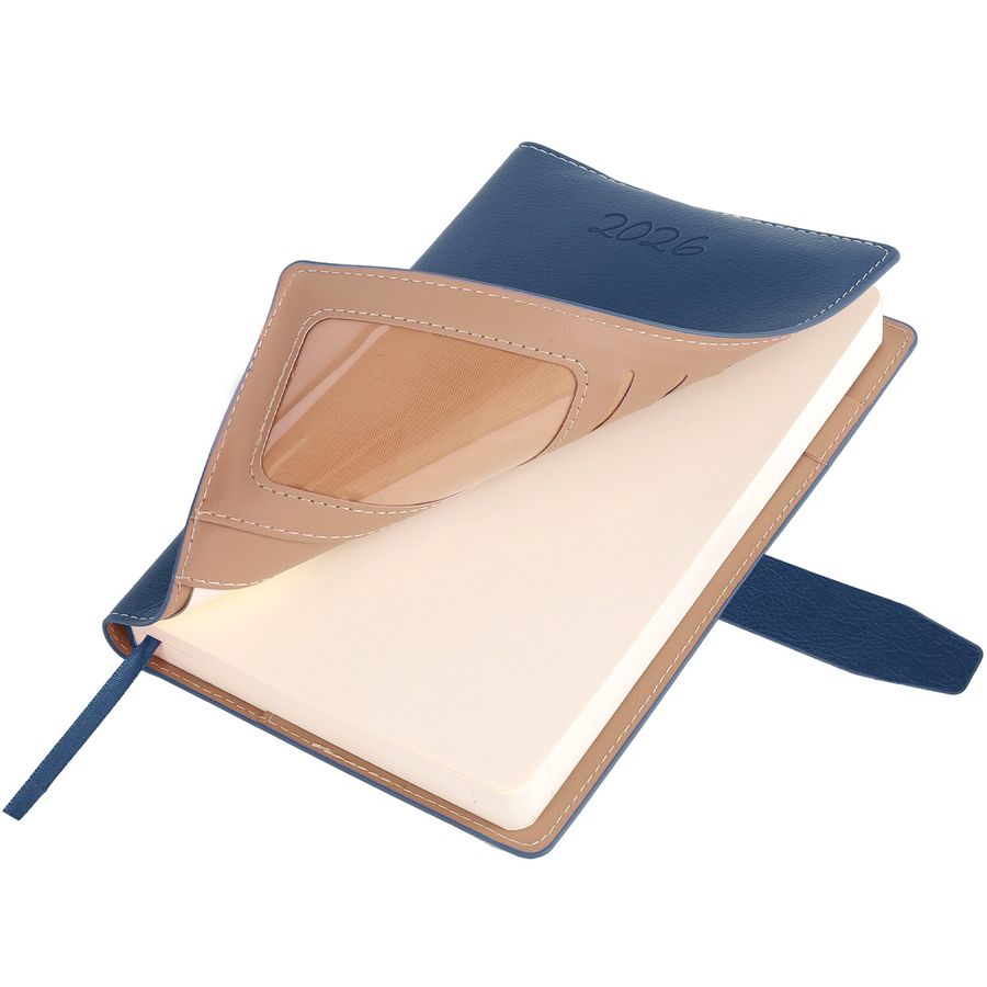 Ежедневник датированный 2026, А5, 143х218 мм, BRAUBERG "Journal", под кожу, застежка, держатель для ручки, органайзер, синий