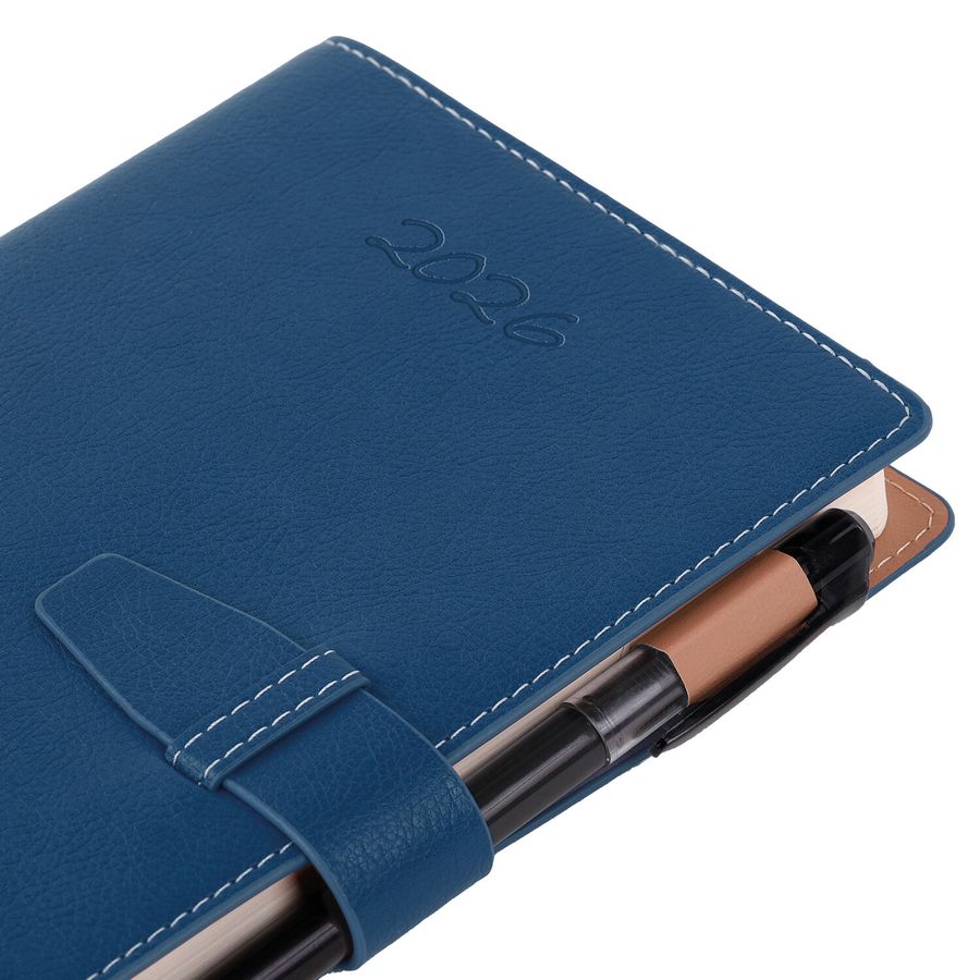 Ежедневник датированный 2026, А5, 143х218 мм, BRAUBERG "Journal", под кожу, застежка, держатель для ручки, органайзер, синий