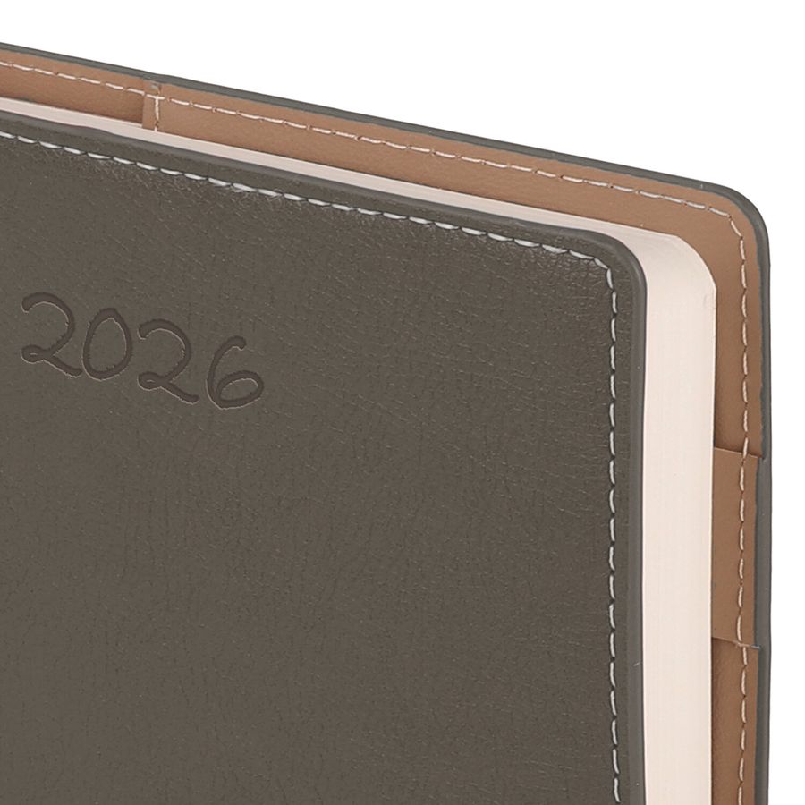 Ежедневник датированный 2026, А5, 143х218 мм, BRAUBERG "Journal", под кожу, застежка, держатель для ручки, органайзер, серый
