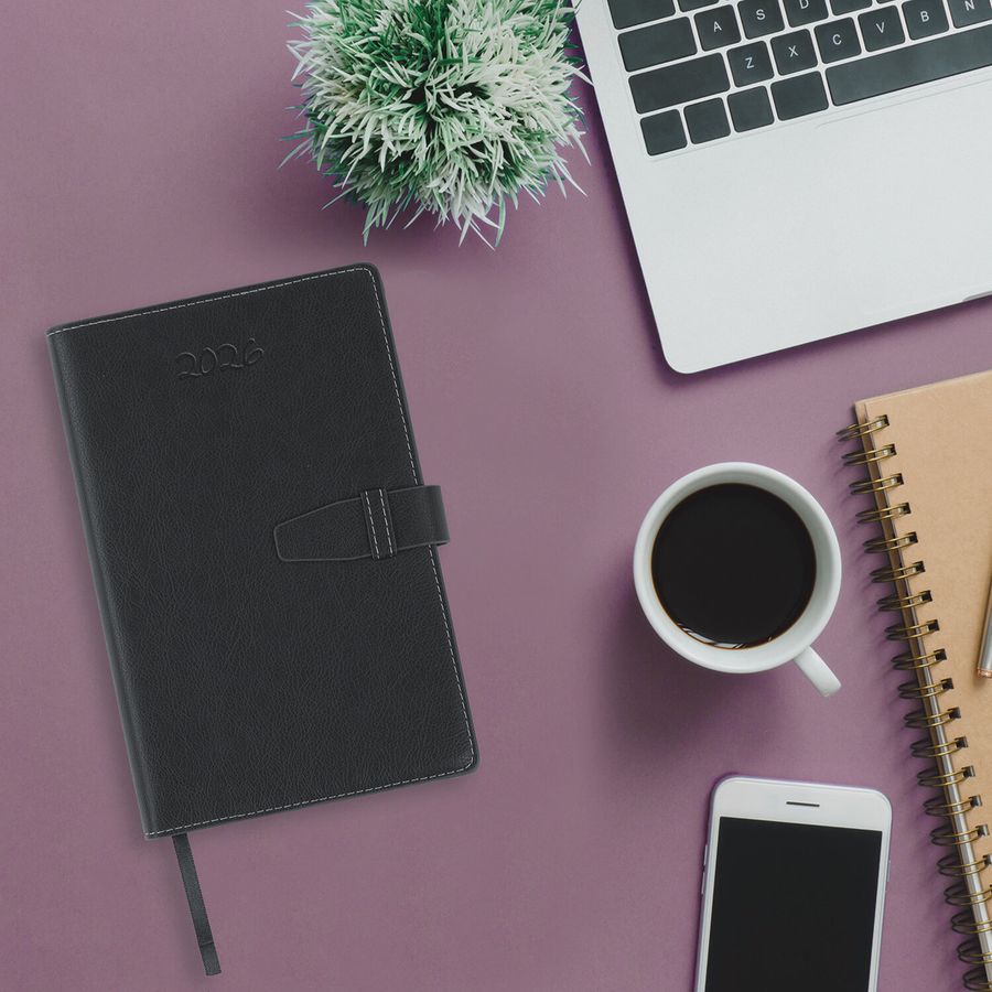 Ежедневник датированный 2026, А5, 143х218 мм, BRAUBERG "Journal", под кожу, застежка, держатель для ручки, органайзер, черный