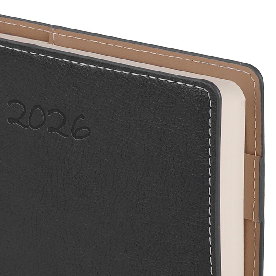 Ежедневник датированный 2026, А5, 143х218 мм, BRAUBERG "Journal", под кожу, застежка, держатель для ручки, органайзер, черный