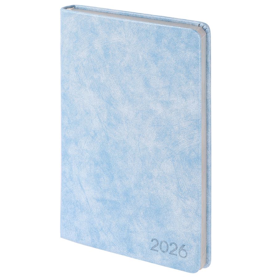 Ежедневник датированный 2026, А5, 138х213 мм, BRAUBERG "Ice", под кожу, голубой