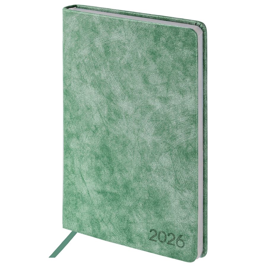 Ежедневник датированный 2026 А5 138х213 мм, BRAUBERG "Ice", под кожу, темно-зеленый