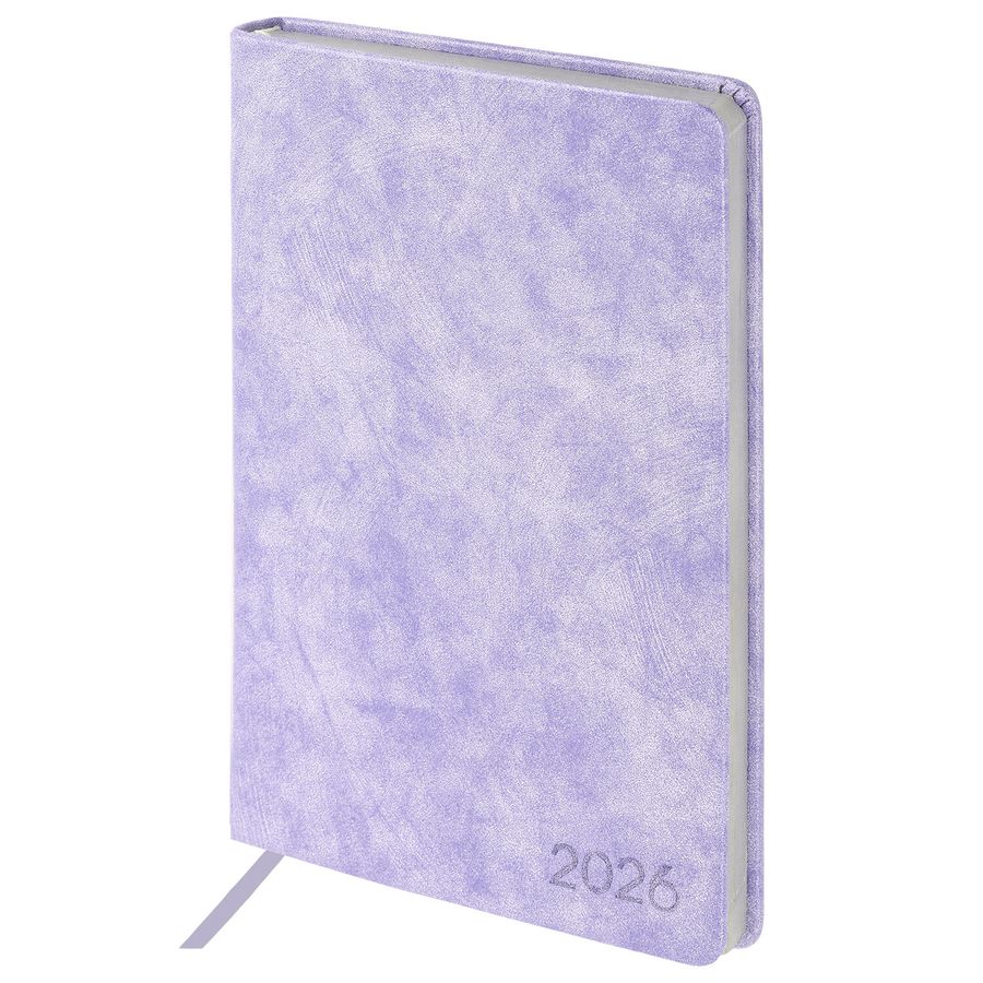 Ежедневник датированный 2026 А5 138х213 мм, BRAUBERG "Ice", под кожу, сиреневый