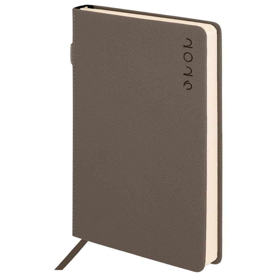 Ежедневник датированный 2026, А5, 138х213 мм, BRAUBERG "Essential", под кожу, держатель, серый