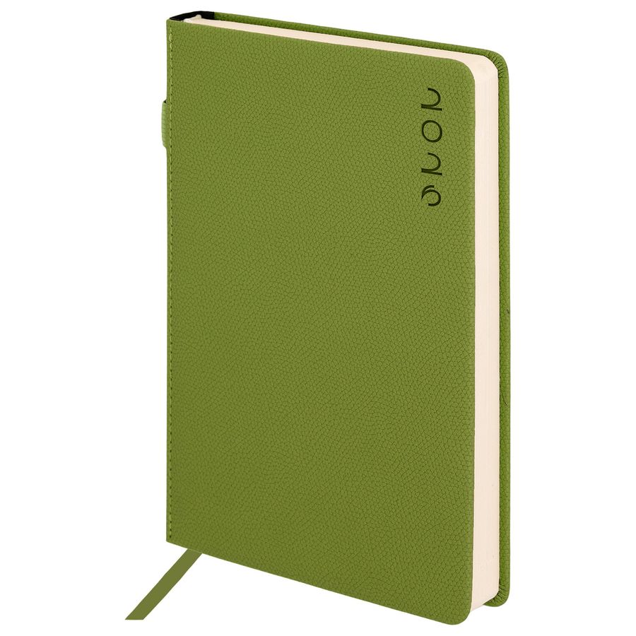 Ежедневник датированный 2026, А5, 138х213 мм, BRAUBERG "Essential", под кожу, держатель, зеленый