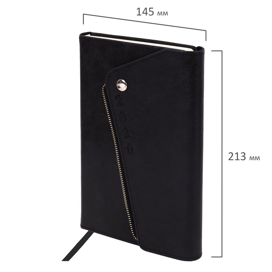 Ежедневник датированный 2026, А5, 145х213 мм, BRAUBERG "Jacket", под кожу, клапан, держатель, черный