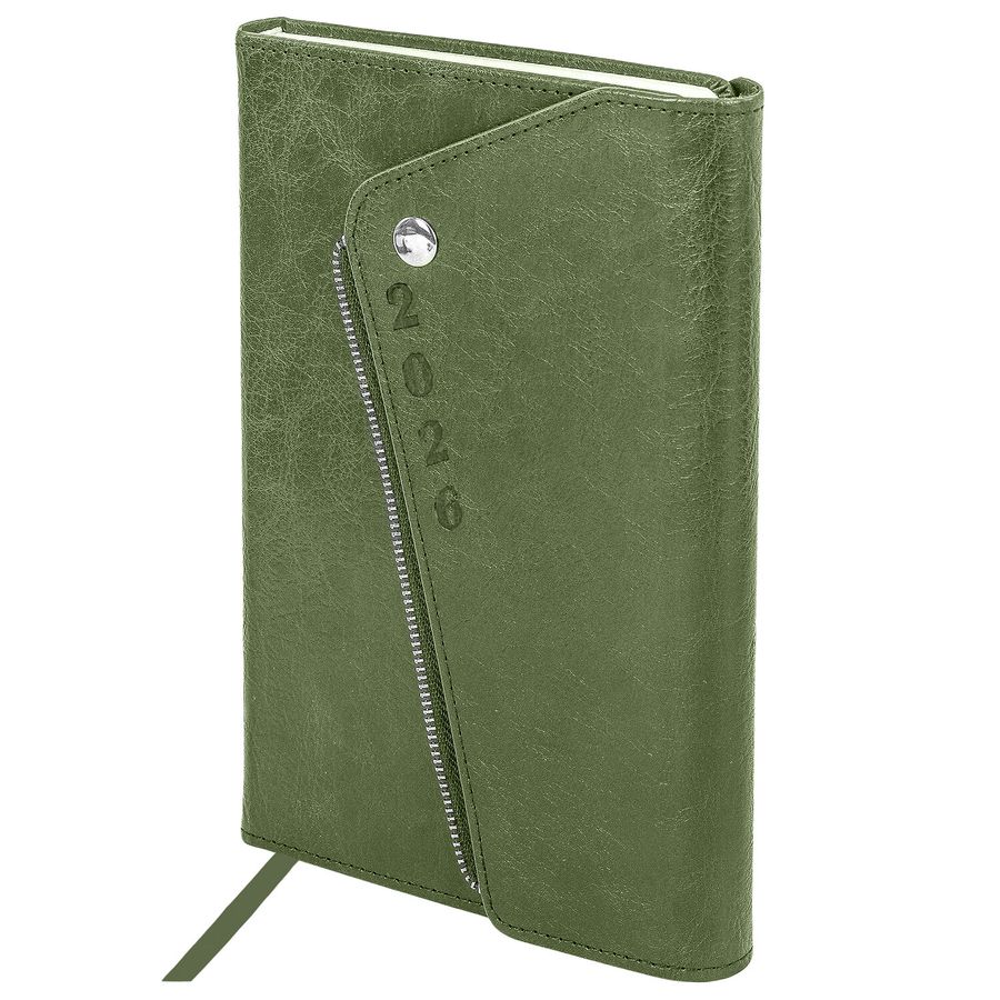 Ежедневник датированный 2026, А5, 145х213 мм, BRAUBERG "Jacket", под кожу, клапан, держатель, зеленый
