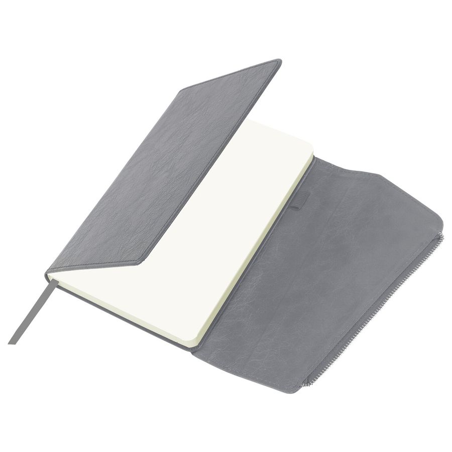 Ежедневник датированный 2026, А5, 145х213 мм, BRAUBERG "Jacket", под кожу, клапан, держатель, серый