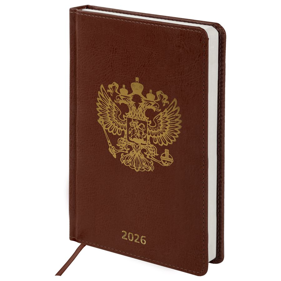 Ежедневник датированный 2026 А5 138х213 мм, BRAUBERG "State", под кожу, коричневый