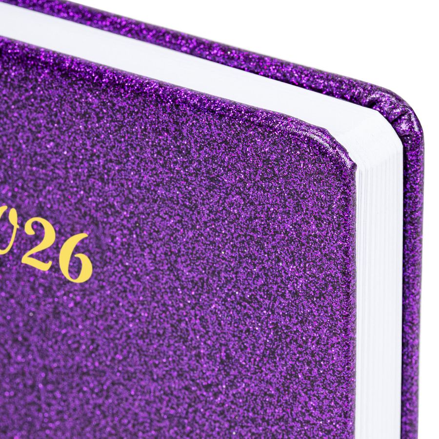 Ежедневник датированный 2026 А5 138x213мм BRAUBERG Sparkle, под кожу, блестки, фиолетовый