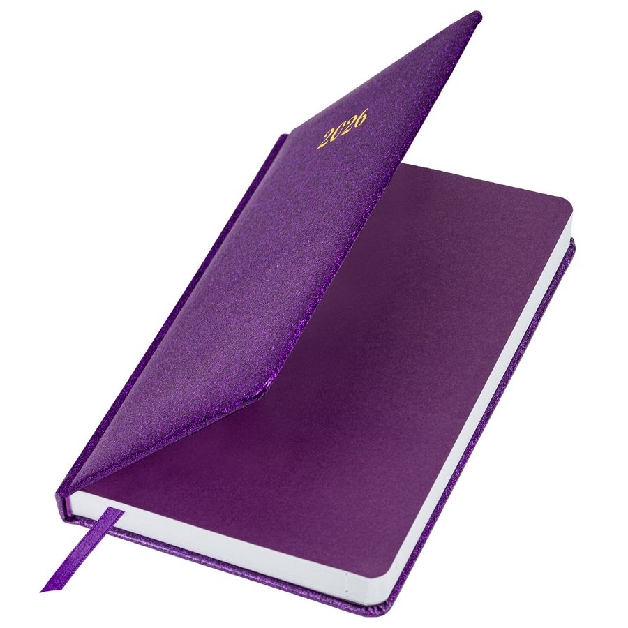 Ежедневник датированный 2026 А5 138x213мм BRAUBERG Sparkle, под кожу, блестки, фиолетовый