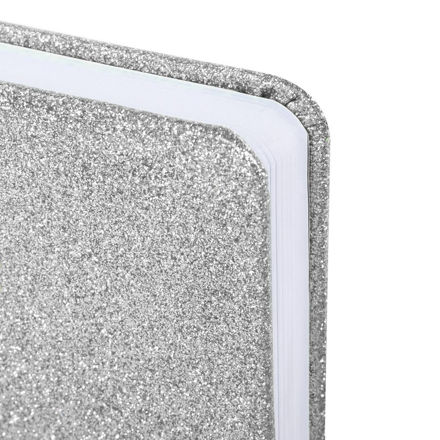 Ежедневник датированный 2026, А5, 138x213 мм, BRAUBERG "Sparkle", под кожу, блестки, серебристый