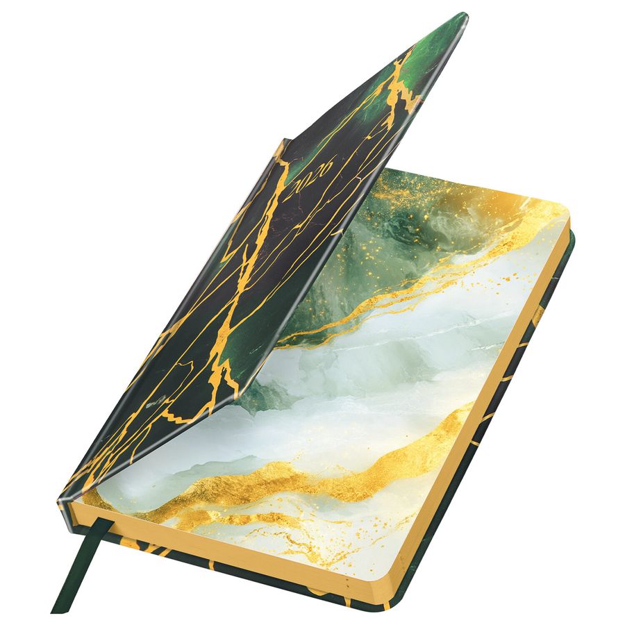 Ежедневник датированный 2026 А5 138x213 мм, BRAUBERG "Vista", под кожу, твердый, "Green marble"