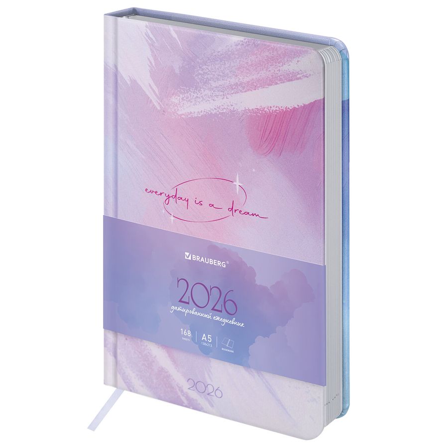 Ежедневник датированный 2026 А5 138x213 мм, BRAUBERG "Vista", под кожу твердый, "Pastel"