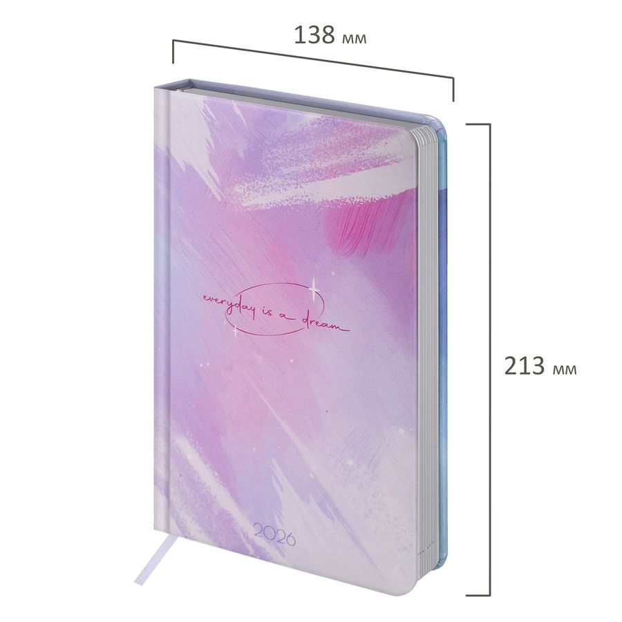 Ежедневник датированный 2026 А5 138x213 мм, BRAUBERG "Vista", под кожу твердый, "Pastel"