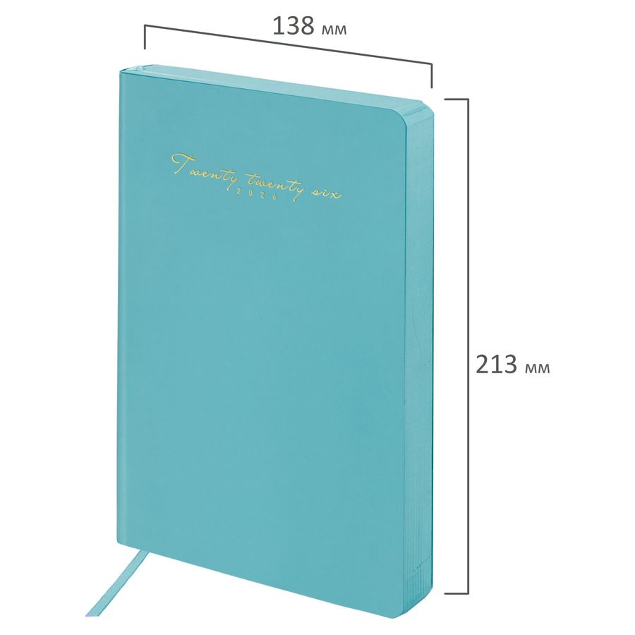 Ежедневник датированный 2026, А5, 138x213 мм, BRAUBERG "Pastel", под кожу гибкий, бирюзовый