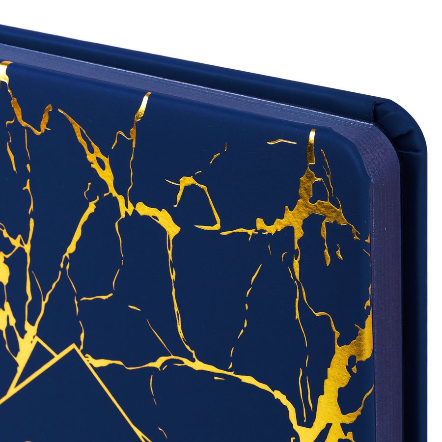 Ежедневник датированный 2026 А5 138x213 мм, BRAUBERG "Goldy", под кожу, цветной срез, синий