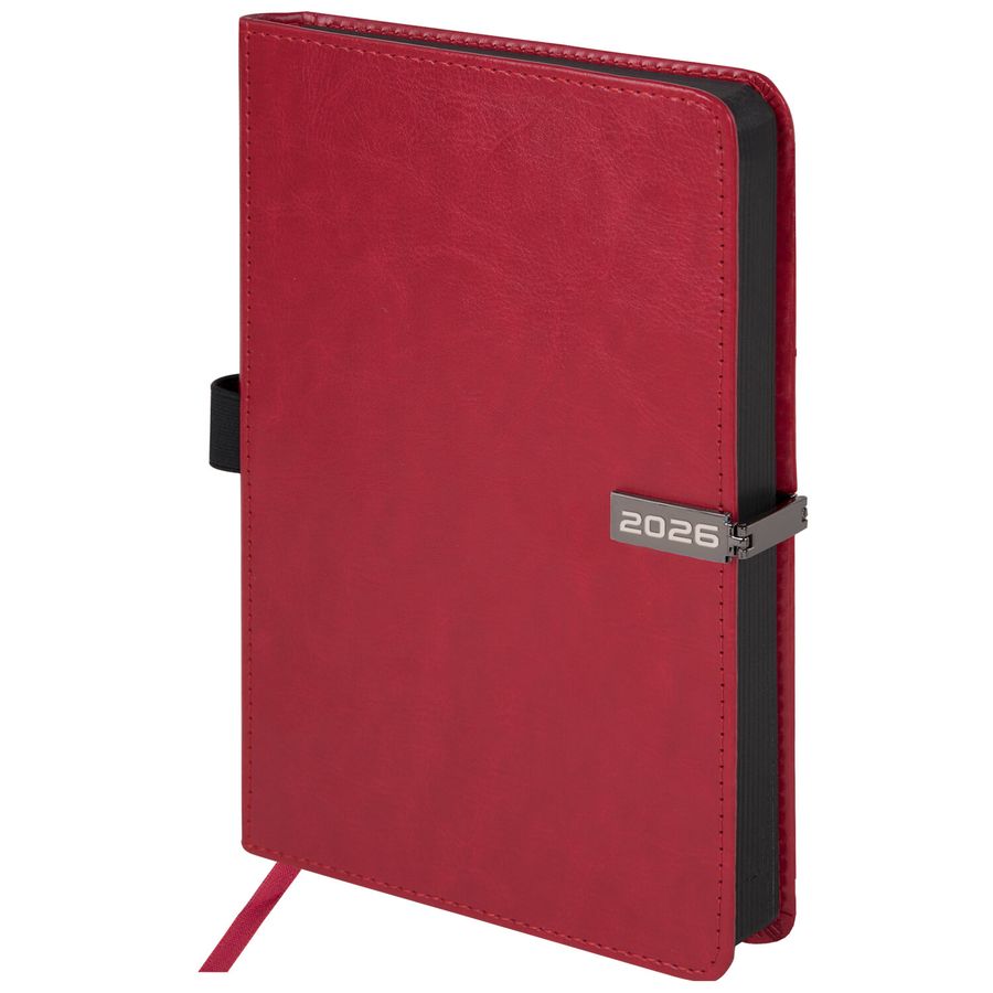 Ежедневник датированный 2026 А5 138x213 мм, BRAUBERG "Inspiration", под кожу, цветной срез, красный