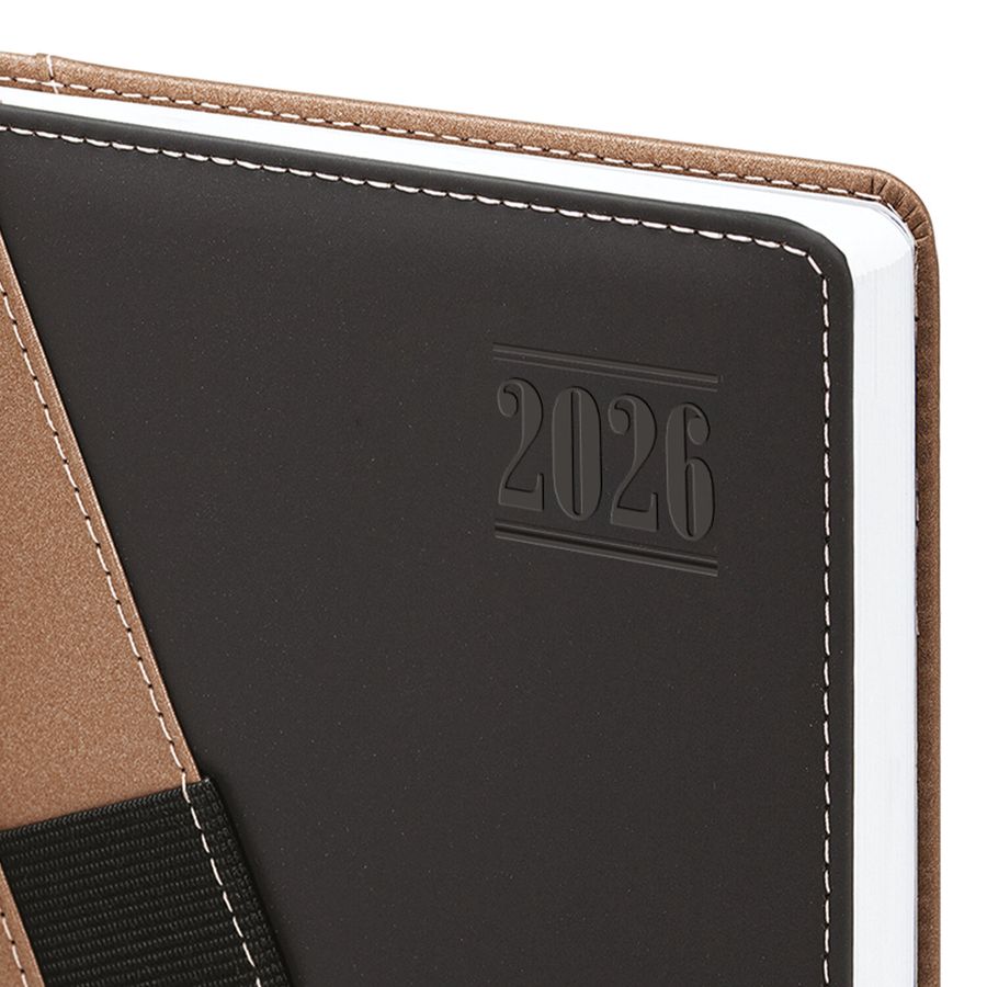 Ежедневник датированный 2026, А5, 138х213 мм, BRAUBERG "Swirl", под кожу, держатель для ручки, коричневый