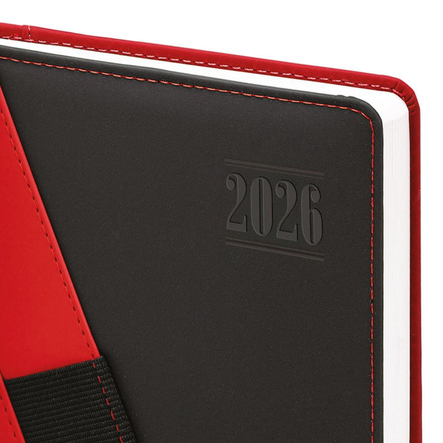 Ежедневник датированный 2026, А5, 138х213 мм, BRAUBERG "Swirl", под кожу, держатель для ручки, красный