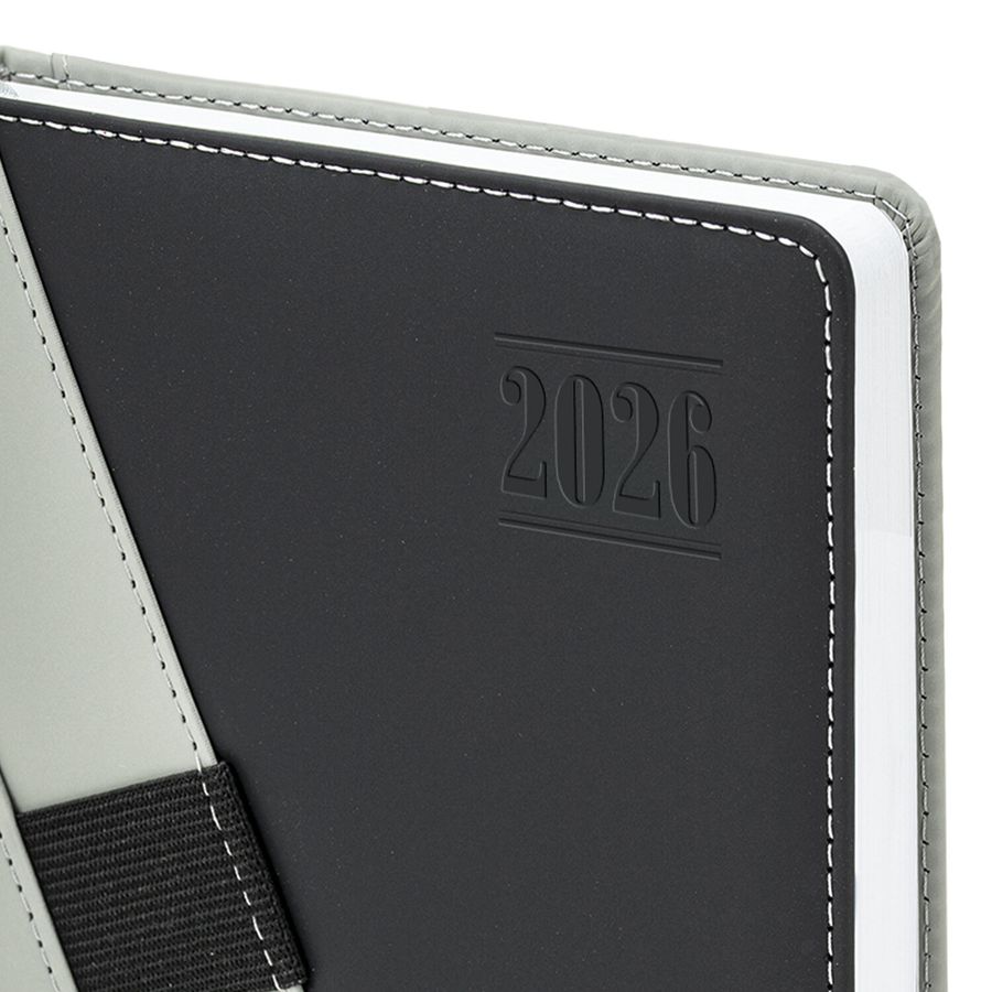 Ежедневник датированный 2026, А5, 138х213 мм, BRAUBERG "Swirl", под кожу, держатель для ручки, серый