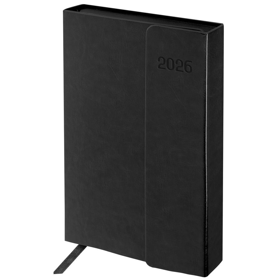 Ежедневник датированный 2026 А5 148х218 мм, GALANT "Magnetic", под кожу, клапан, черный