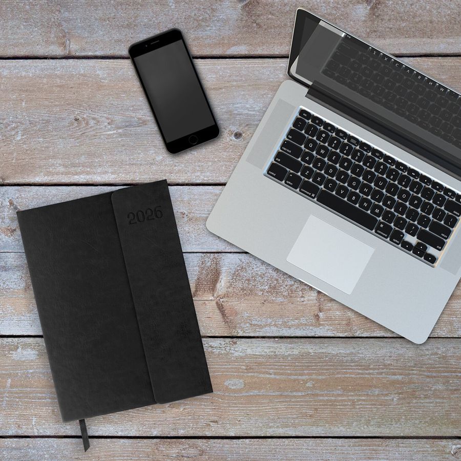 Ежедневник датированный 2026 А5 148х218 мм, GALANT "Magnetic", под кожу, клапан, черный