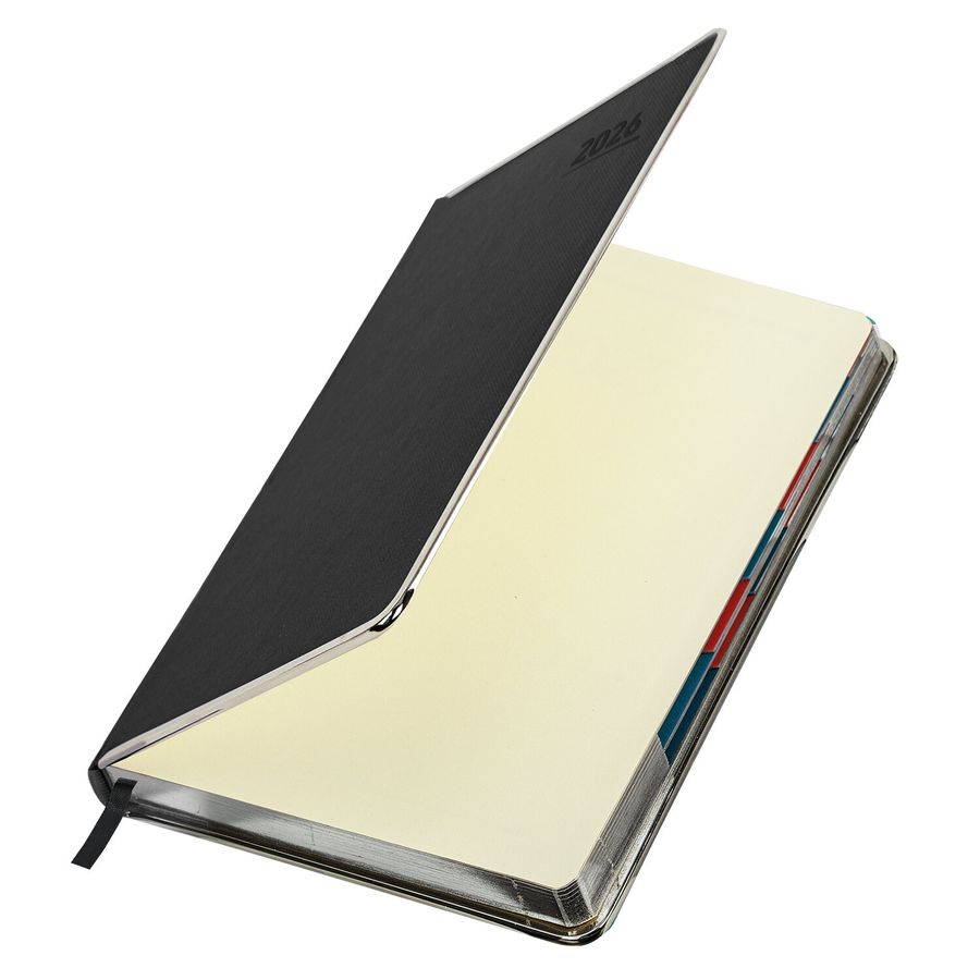 Ежедневник датированный 2026 А5 148х218 мм, GALANT "Infinity Silver", под кожу, черный