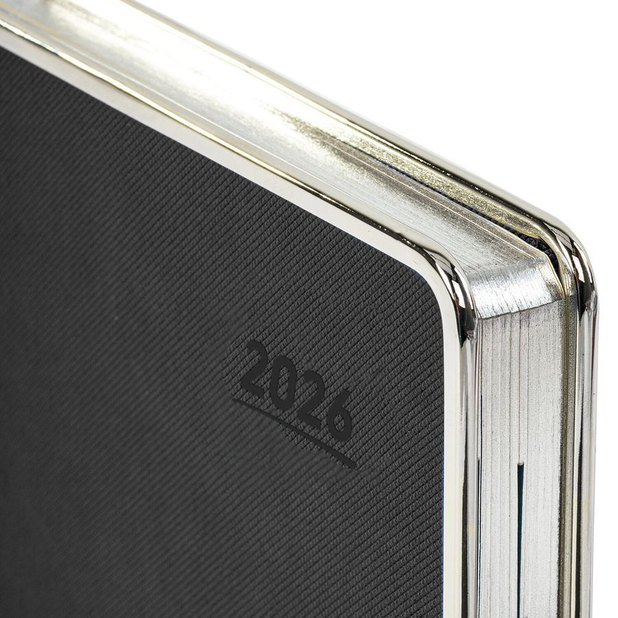 Ежедневник датированный 2026 А5 148х218 мм, GALANT "Infinity Silver", под кожу, черный