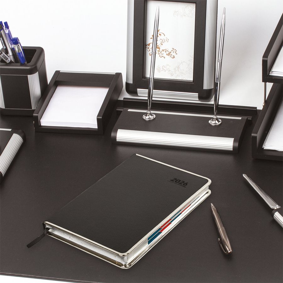 Ежедневник датированный 2026 А5 148х218 мм, GALANT "Infinity Silver", под кожу, черный