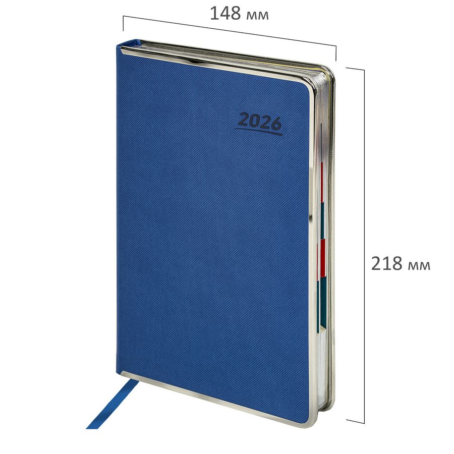 Ежедневник датированный 2026 А5 148х218 мм, GALANT "Infinity Silver", под кожу, синий