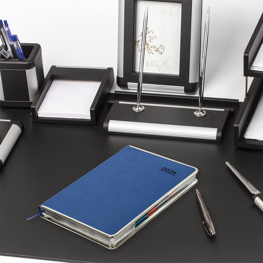 Ежедневник датированный 2026 А5 148х218 мм, GALANT "Infinity Silver", под кожу, синий