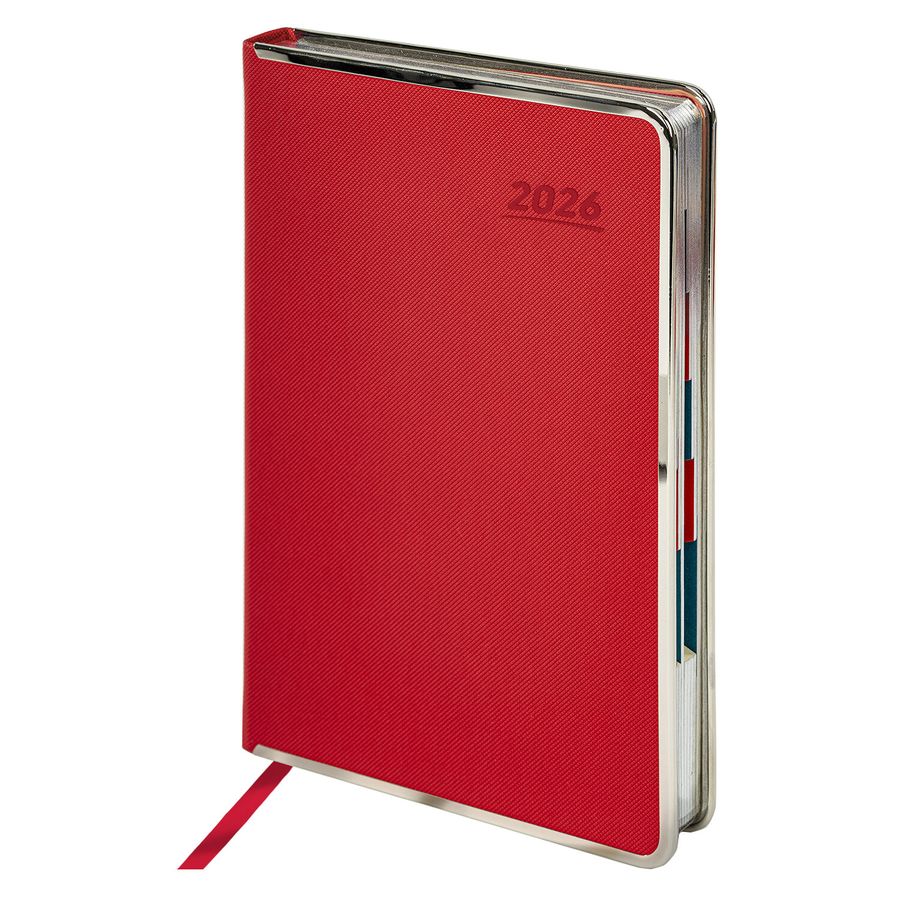 Ежедневник датированный 2026 А5 148х218 мм, GALANT "Infinity Silver", под кожу, красный