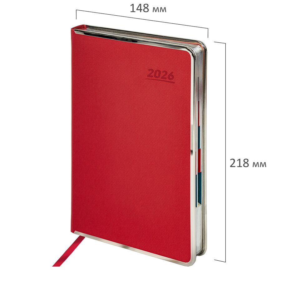 Ежедневник датированный 2026 А5 148х218 мм, GALANT "Infinity Silver", под кожу, красный