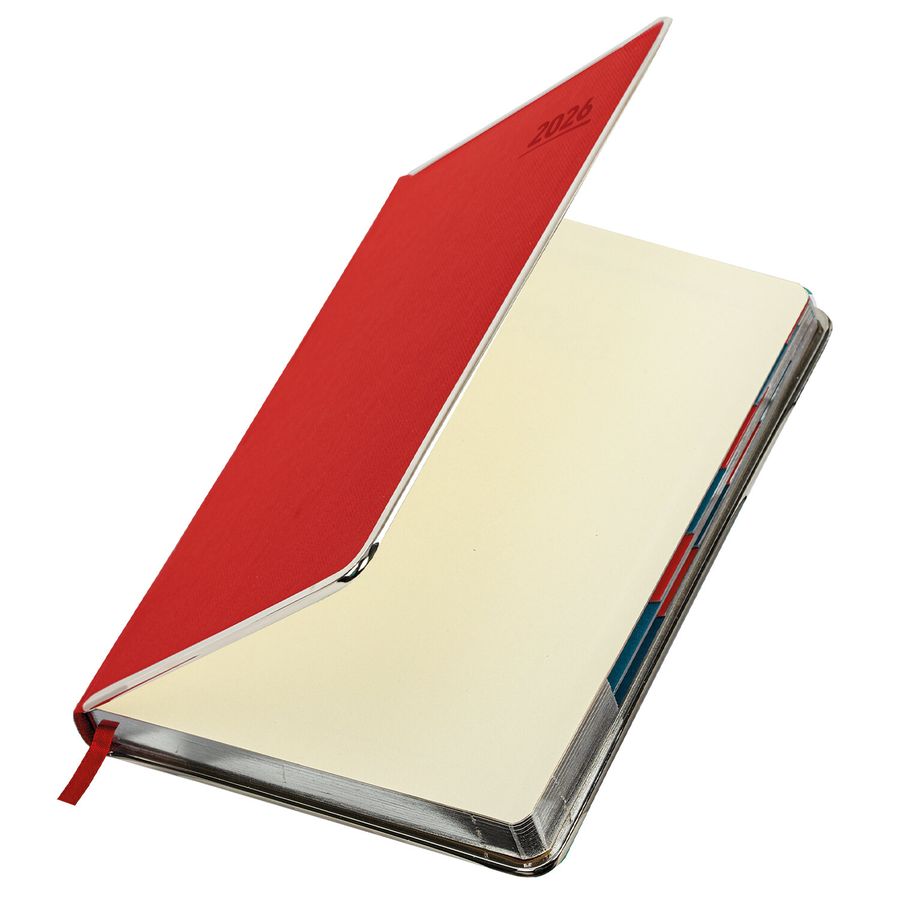 Ежедневник датированный 2026 А5 148х218 мм, GALANT "Infinity Silver", под кожу, красный