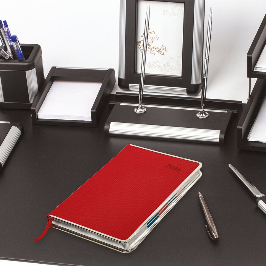 Ежедневник датированный 2026 А5 148х218 мм, GALANT "Infinity Silver", под кожу, красный